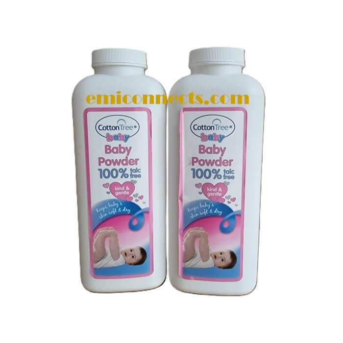 2 x Cotton Tree Baby Body Powder 100% Talc Free Absorbs Moisture Soft Skin 284g