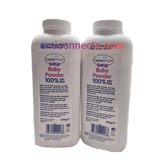 2 x Cotton Tree Baby Body Powder 100% Talc Free Absorbs Moisture Soft Skin 284g